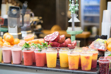 Fruit smoothie on street market 