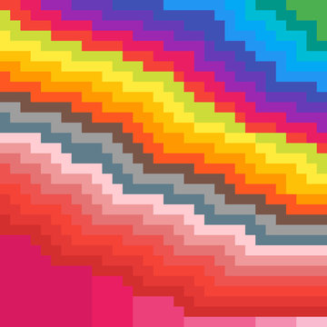 Pixel art: detail of a colorful rainbow.
