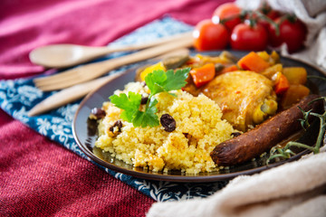 traditional moroccan dish couscous salad with Sausage