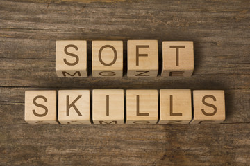 soft skills text on wooden cubes