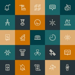 Modern Simple Set of science, time, education Vector outline Icons. Contains such Icons as  telescope, education,  gadget,  space and more on vintage colors background. Fully Editable. Pixel Perfect.