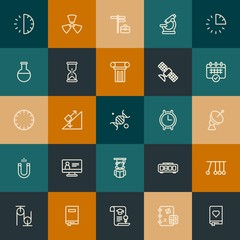 Modern Simple Set of science, time, education Vector outline Icons. Contains such Icons as  sign,  physics, career,  microscope and more on vintage colors background. Fully Editable. Pixel Perfect.