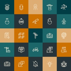 Modern Simple Set of science, time, education Vector outline Icons. Contains such Icons as  lab, molecule,  business,  education,  and more on vintage colors background. Fully Editable. Pixel Perfect.