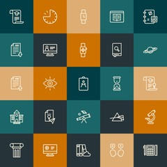 Modern Simple Set of science, time, education Vector outline Icons. Contains such Icons as  medical,  clock,  business,  cloud and more on vintage colors background. Fully Editable. Pixel Perfect.