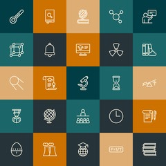Modern Simple Set of science, time, education Vector outline Icons. Contains such Icons as book,  time,  earth,  school,  red and more on vintage colors background. Fully Editable. Pixel Perfect.