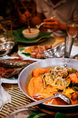 Fototapeta na wymiar Meal set of traditional Filippino Food, Top view