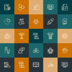 Modern Simple Set of science, time, education Vector outline Icons. Contains such Icons as  library, internet,  success,  profile and more on vintage colors background. Fully Editable. Pixel Perfect.