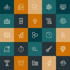 Modern Simple Set of science, time, education Vector outline Icons. Contains such Icons as space,  profile,  learning,  student and more on vintage colors background. Fully Editable. Pixel Perfect.