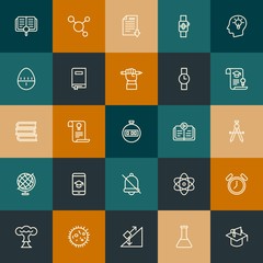 Modern Simple Set of science, time, education Vector outline Icons. Contains such Icons as  wake, bacteria,  download,  watch and more on vintage colors background. Fully Editable. Pixel Perfect.