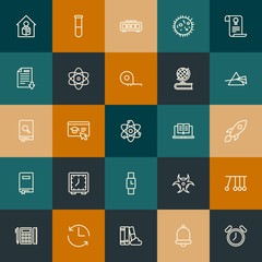 Modern Simple Set of science, time, education Vector outline Icons. Contains such Icons as  internet,  alarm,  time,  new,  school and more on vintage colors background. Fully Editable. Pixel Perfect.