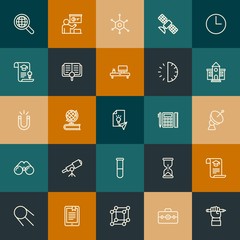 Modern Simple Set of science, time, education Vector outline Icons. Contains such Icons as  scholarship,  teamwork,  science,  web and more on vintage colors background. Fully Editable. Pixel Perfect.