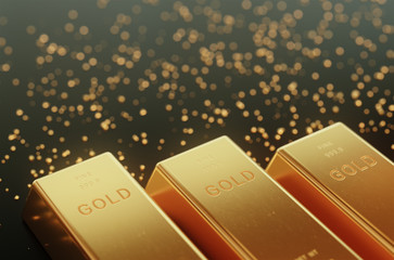 Stacked gold bars,golden ingot background.3d rendering.