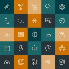 Modern Simple Set of science, time, education Vector outline Icons. Contains such Icons as  hour,  watch,  award,  system,  solar and more on vintage colors background. Fully Editable. Pixel Perfect.