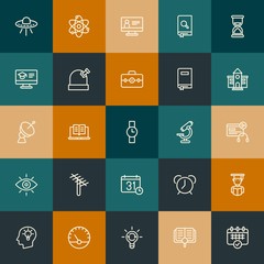 Modern Simple Set of science, time, education Vector outline Icons. Contains such Icons as  idea, measurement, internet,  young and more on vintage colors background. Fully Editable. Pixel Perfect.