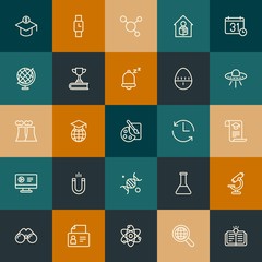 Modern Simple Set of science, time, education Vector outline Icons. Contains such Icons as  chemical,  molecular,  zoom,  profile and more on vintage colors background. Fully Editable. Pixel Perfect.