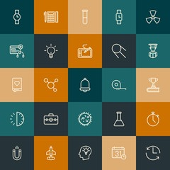 Modern Simple Set of science, time, education Vector outline Icons. Contains such Icons as watch,  lab, radiation,  research,  new and more on vintage colors background. Fully Editable. Pixel Perfect.