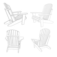 Fototapeta premium Garden outdoor wooden chair in several positions. Traditional garden furniture. Vecror illustration isolated on white background.