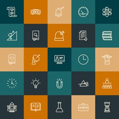 Modern Simple Set of science, time, education Vector outline Icons. Contains such Icons as time,  alert,  digital,  clock, alarm and more on vintage colors background. Fully Editable. Pixel Perfect.