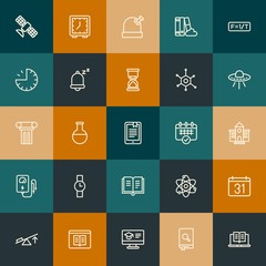 Modern Simple Set of science, time, education Vector outline Icons. Contains such Icons as  lab,  object,  earth, clock,  study and more on vintage colors background. Fully Editable. Pixel Perfect.