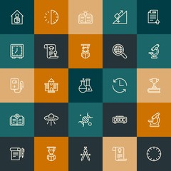 Modern Simple Set of science, time, education Vector outline Icons. Contains such Icons as  mathematics,  diploma,  student,  idea and more on vintage colors background. Fully Editable. Pixel Perfect.