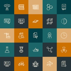 Modern Simple Set of science, time, education Vector outline Icons. Contains such Icons as  telescope,  desk, radiation, astronomy and more on vintage colors background. Fully Editable. Pixel Perfect.