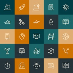 Modern Simple Set of science, time, education Vector outline Icons. Contains such Icons as rocket,  night, laboratory,  stopclock and more on vintage colors background. Fully Editable. Pixel Perfect.