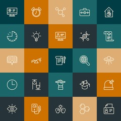 Modern Simple Set of science, time, education Vector outline Icons. Contains such Icons as  astronomy,  medicine,  student,  lever and more on vintage colors background. Fully Editable. Pixel Perfect.