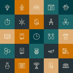 Modern Simple Set of science, time, education Vector outline Icons. Contains such Icons as  competition, concept,  people, book and more on vintage colors background. Fully Editable. Pixel Perfect.