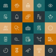 Modern Simple Set of science, time, education Vector outline Icons. Contains such Icons as  smoke,  concept,  clock, space,  color and more on vintage colors background. Fully Editable. Pixel Perfect.