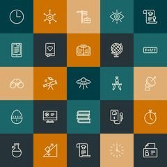 Modern Simple Set of science, time, education Vector outline Icons. Contains such Icons as  choice,  profile, plane,  time,  job and more on vintage colors background. Fully Editable. Pixel Perfect.