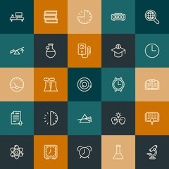 Modern Simple Set of science, time, education Vector outline Icons. Contains such Icons as  wake, science,  background, chemistry and more on vintage colors background. Fully Editable. Pixel Perfect.