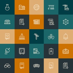 Modern Simple Set of science, time, education Vector outline Icons. Contains such Icons as  microbiology,  illness, audio,  clock and more on vintage colors background. Fully Editable. Pixel Perfect.