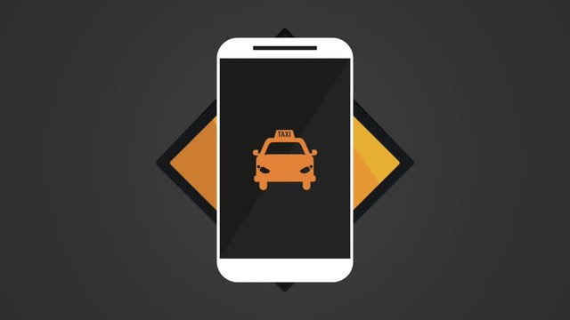 Smartphone taxi aplication over black background High Definition animation colorful scenes