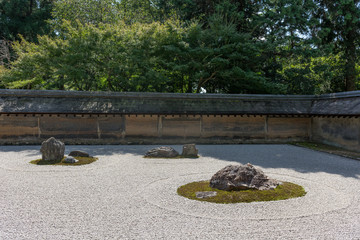 Japanese oriental rock, stone, sand and moss garden