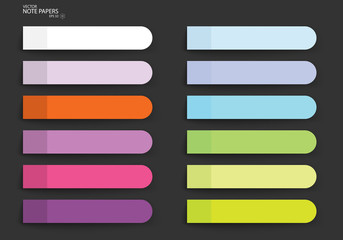 Set of color sheets of note papers. Vector illustration