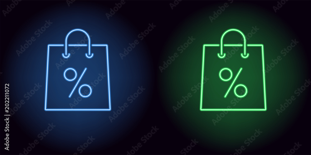 Wall mural Neon shopping bag in blue and green color