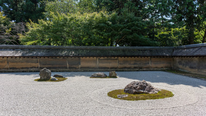 Japanese oriental rock, stone, sand and moss garden