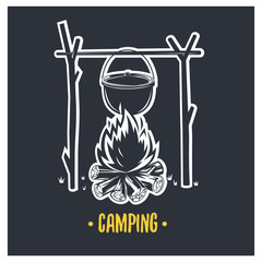 Camping, bonfire illustration. 