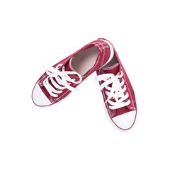 Red sneakers top view isolated on white background