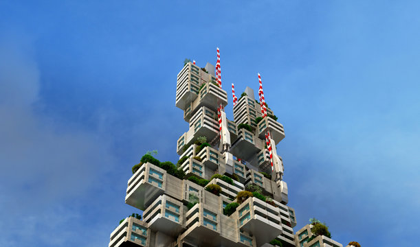 3D futuristic green apartment building