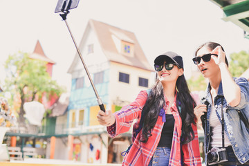 Tourists are taking photos in the city.