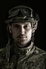 Macro portrait of handsome military man