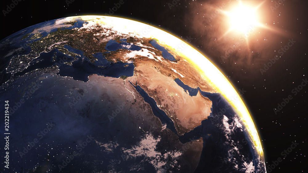 Poster view of blue planet earth in space 3d rendering elements of this image