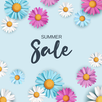 Summer sale background with colorful daisy flowers