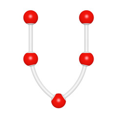 Molecule structure like capital letter V on white background, 3D rendered font image for education typography