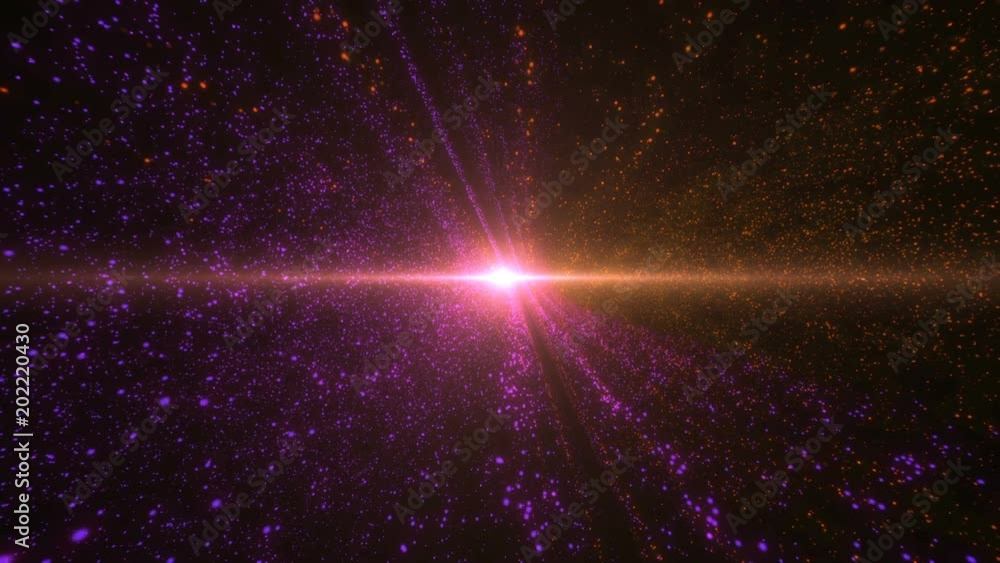 Poster traveling light through a colorful glowing particle in the universe