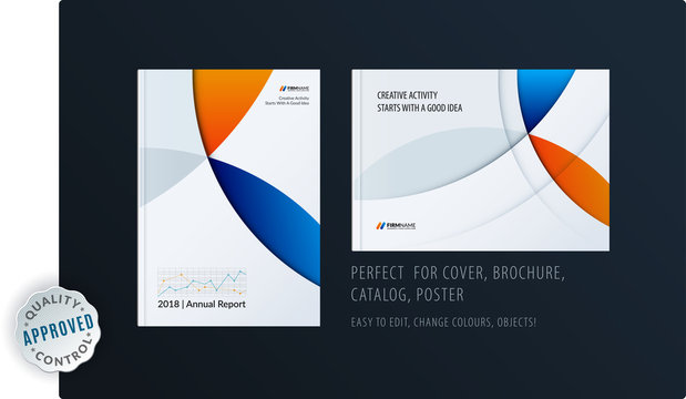 Material design template with colourful circles intersections. Creative abstract brochure set, annual report, horizontal cover, flyer