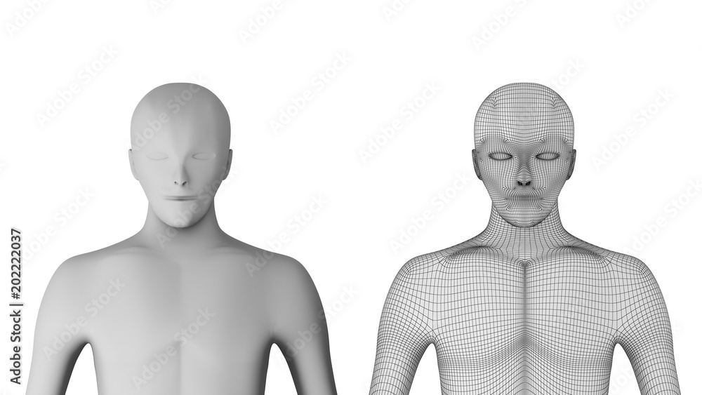 Poster human. wireframe model with lines on white background, artificial intelligence in futuristic technol