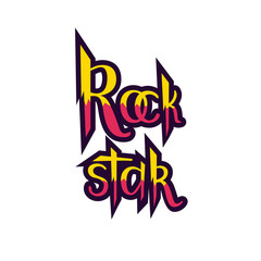 Rock Star lettering colorful on isolated background as T-shirt design, print, logo design, badge, tag, icon. Vector illustration