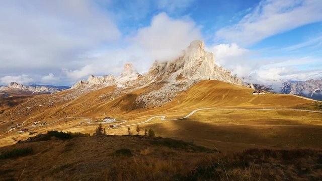 Passo di Giau with peak Ra Gusela, Location Dolomiti Alps, South Tyrol, Italy.